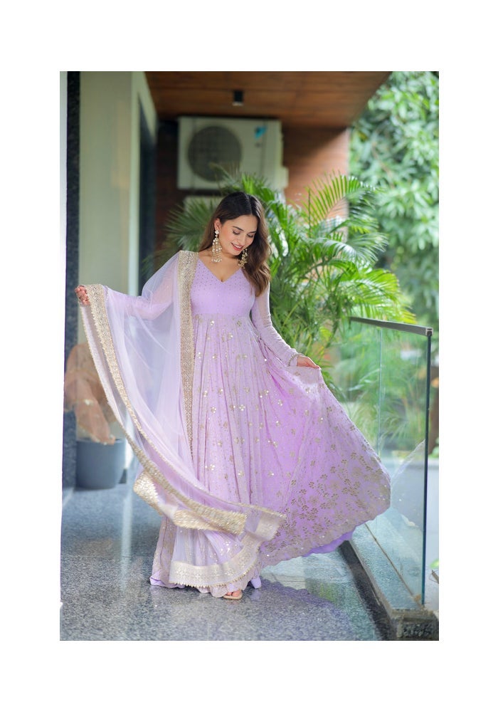 Malishka Export Lavender Anarkali Kurta Pant With Dupatta for Women - Image 1